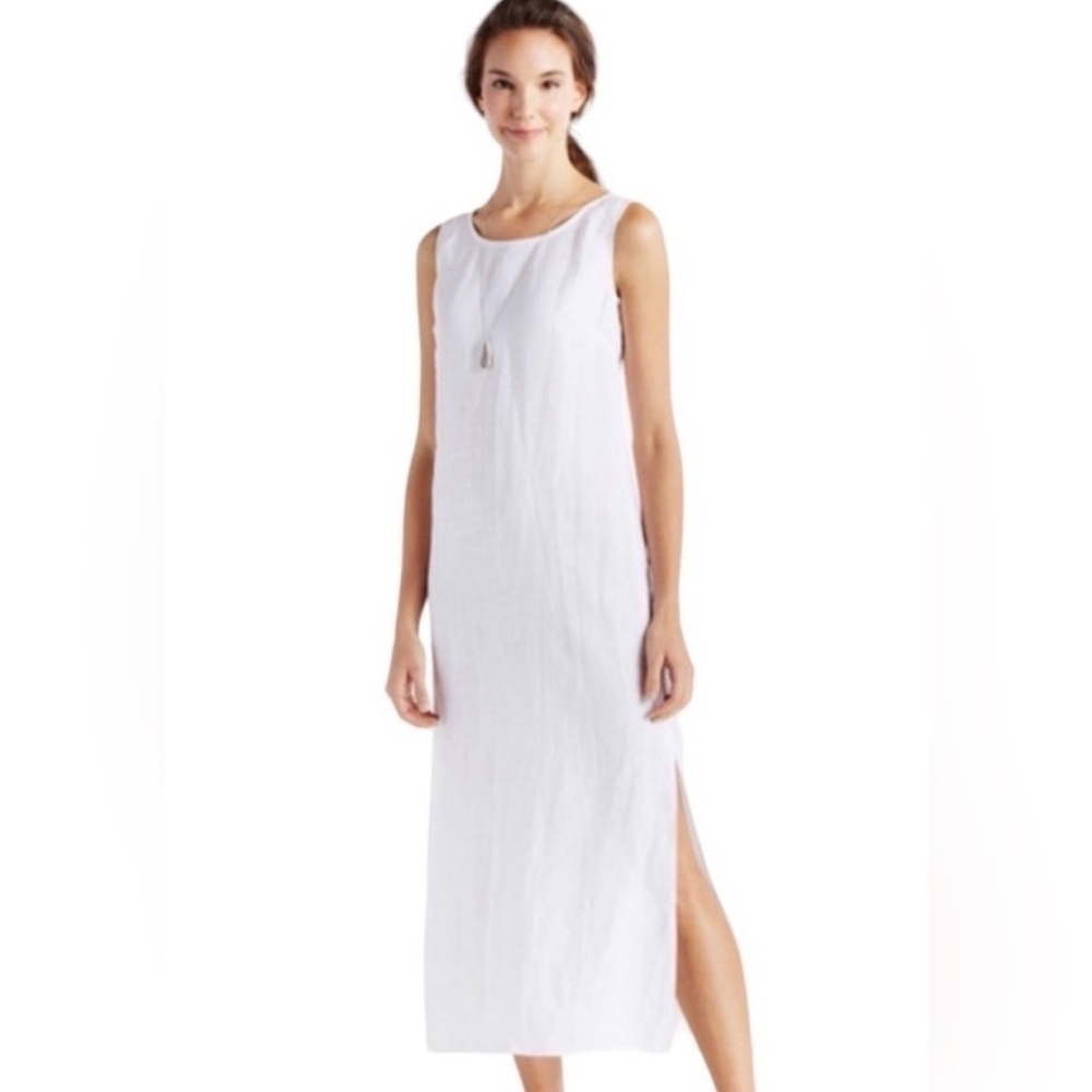 Flax Ivory Sleeveless Maxi Oversized Cottage dress with pockets size Small
